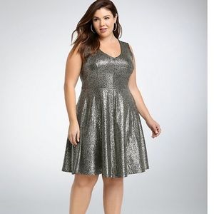 FOILED TEXTURED SKATER DRESS